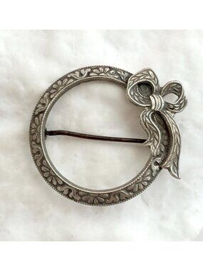 Edwardian Style Ribboned Bow Wreath 925 Sterling Silver Vintage Brooch
